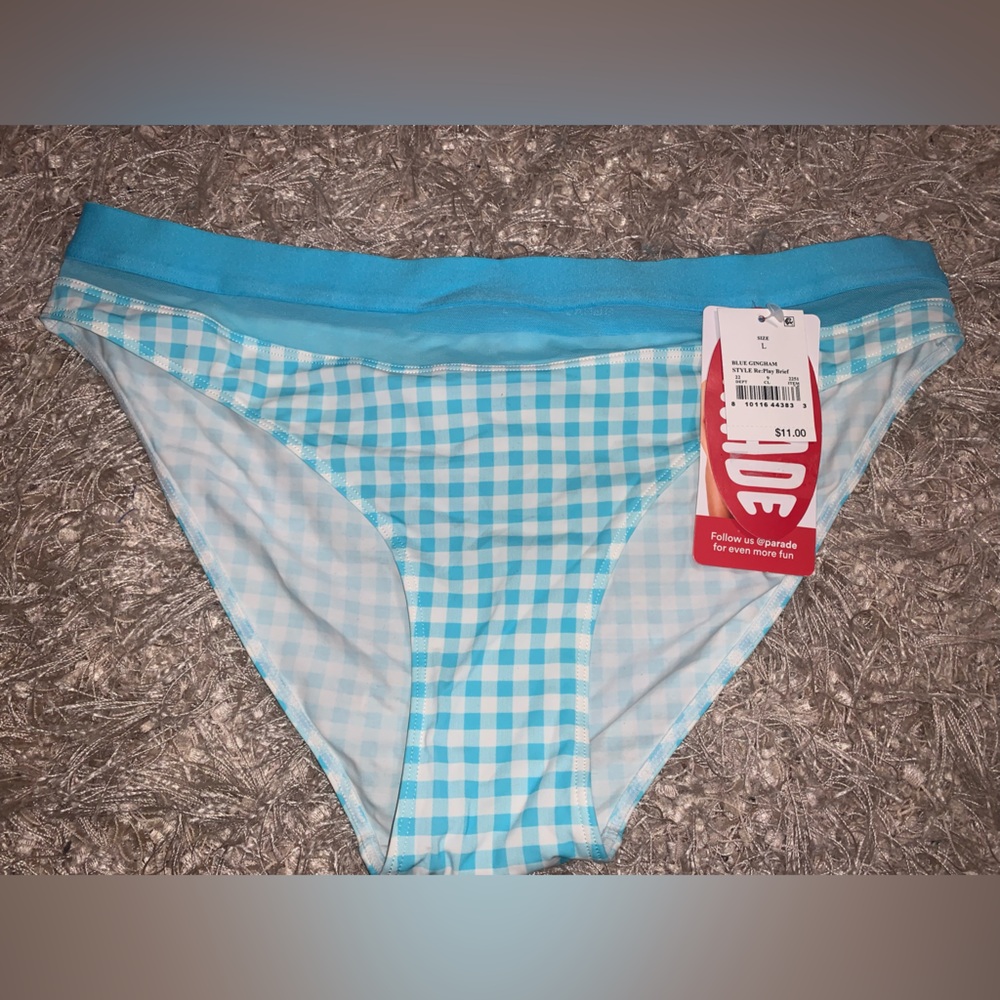 3 for $30 β‘οΈ Blue Checkered Women's Bra & Undies matching set - size L NWT - Picture 10 of 16